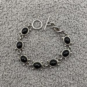 Premier Designs Vintage Silver Tone Black Cabochon Bracelet